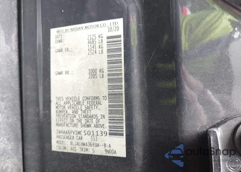 2021 Nissan Maxima Platinum Xtronic Cvt from USA, damaged, VIN 1N4AA6FV1MC501139